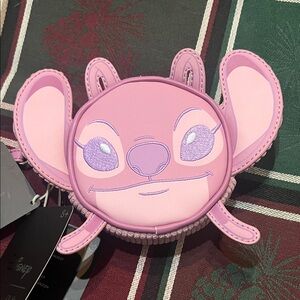 Disney Pink and Lavender Lilo and stitch figural angel corduroy wristlet